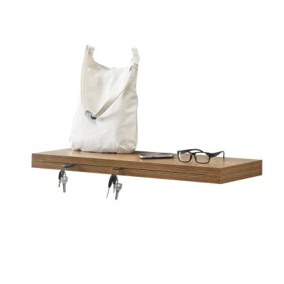 [en.casa]®  Raft de perete cu suport pentru chei AAWN-7306, 80 x 23,5 x 5 cm, placa MDF, invelita in folie PVC, culoarea lemnului de nuc HausGarden Leisure