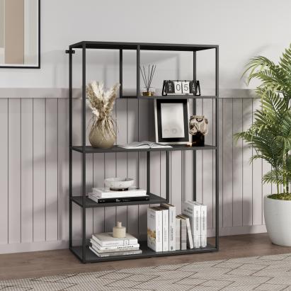 Raft carti de sine statator Sievi 126x85x35cm otel negru mat [en.casa] HausGarden Leisure