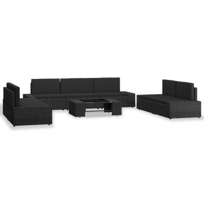 Set mobilier de grădină, 8 piese, negru, poliratan GartenMobel Dekor