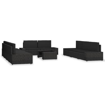 Set mobilier de grădină, 10 piese, negru, poliratan GartenMobel Dekor
