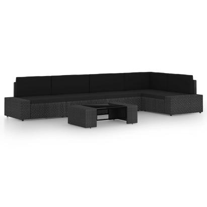 Set mobilier de grădină cu perne, 6 piese, negru, poliratan GartenMobel Dekor