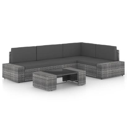 Set mobilier de grădină cu perne, 5 piese, gri, poliratan GartenMobel Dekor
