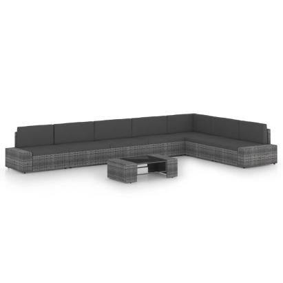 Set mobilier de grădină cu perne, 8 piese, gri, poliratan GartenMobel Dekor