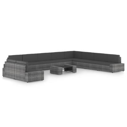 Set mobilier de grădină cu perne, 11 piese, gri, poliratan GartenMobel Dekor