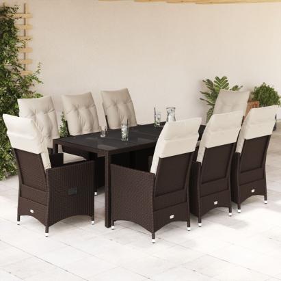 Set mobilier de grădină cu perne, 9 piese, maro, poliratan GartenMobel Dekor