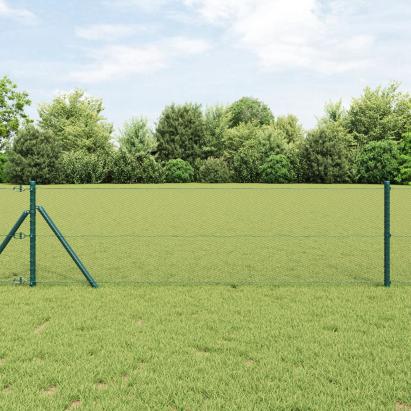 Gard Hexagonal Verde 0.4x100 m Oțel, Piloni pentru Gard  13 pcs Verde Ø32 mm 80 cm Oțel Zincat GartenMobel Dekor