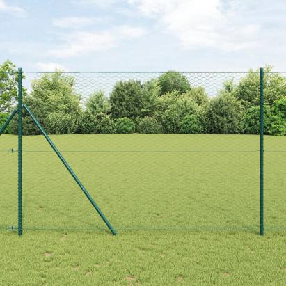 Gard Hexagonal  Verde 1.6x100 m Oțel, Stâlpi de Gard  13 buc Verde Ø32 mm 210 cm Oțel Zincat GartenMobel Dekor