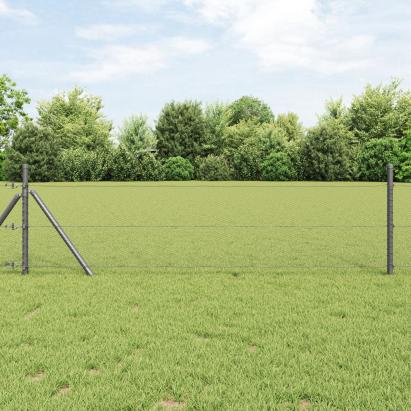 Gard Hexagonal  Gri 0.4x10 m Oțel, Stâlpi de Gard  7 buc Gri Ø32 mm 80 cm Oțel Zincat GartenMobel Dekor