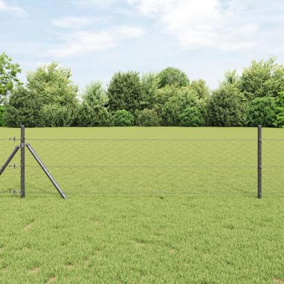 Gard hexagonal  Gri 0.4x10 m Oțel, Stâlpi de Gard  7 buc Gri Ø32 mm 80 cm Oțel zincat GartenMobel Dekor