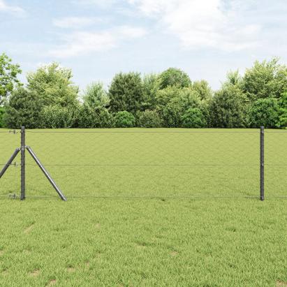 Gard Hexagonal  Gri 0.6x10 m Oțel, Stâlpi Gard  7 buc Gri Ø32 mm 100 cm Oțel Galvanizat GartenMobel Dekor