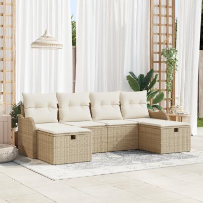 Set canapea grădină  6 piese cu perne Bej Poly Rattan, Canapea grădină  2 locuri cu perne Bej Poly Rattan GartenMobel Dekor