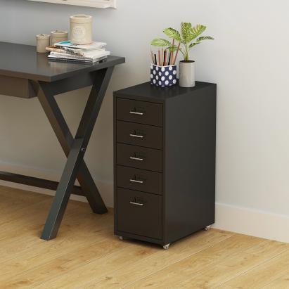 Dulap birou Kokar 69x28x41cm negru mobil cu 5 sertare [en.casa] HausGarden Leisure