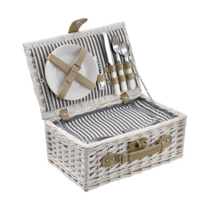[casa.pro]® Cos picnic 2 persoane,  38 x 25 x 16 cm, rachita/poliuretan-imitatie piele/textil, alb HausGarden Leisure