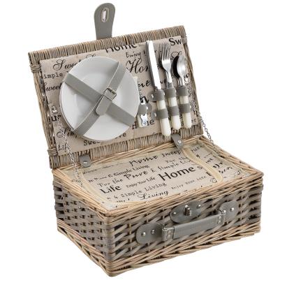 [casa.pro]® Cos picnic 2 persoane,  38 x 25 x 16 cm, rachita/poliuretan-imitatie piele/textil, gri HausGarden Leisure
