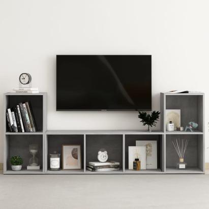 Set de dulapuri TV, 3 piese, gri beton, lemn prelucrat GartenMobel Dekor
