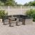 Set de canapele de grădină  14 piese cu perne gri ratan poliester acacia, Set de dining de grădină  4 piese cu perne gri ratan poliester acacia GartenMobel Dekor