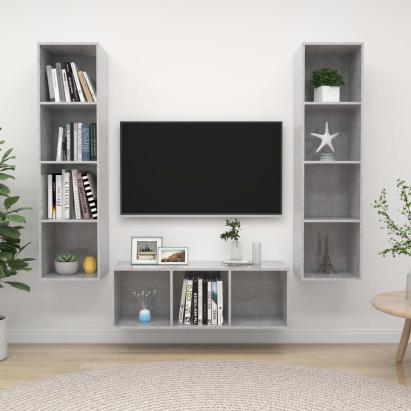 Set de dulapuri TV, 3 piese, gri beton, lemn prelucrat GartenMobel Dekor