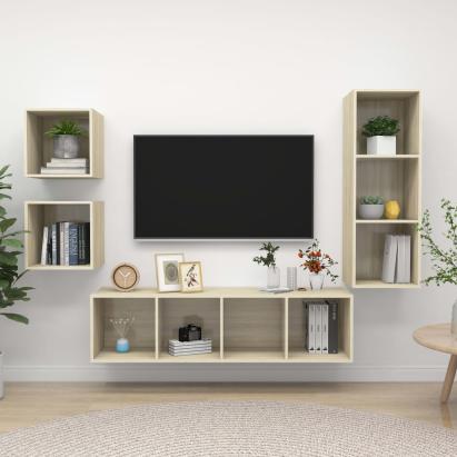Set de dulapuri TV, 4 piese, stejar sonoma, lemn prelucrat GartenMobel Dekor