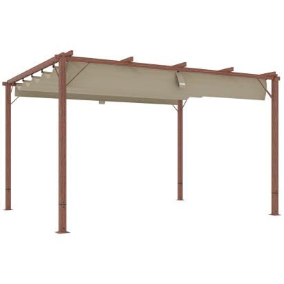 Pergola pentru gradina/terasa, retractabila, cadru aluminiu cu efect lemn, bej, 3.82x3x2.32 m GartenVIP DiyLine