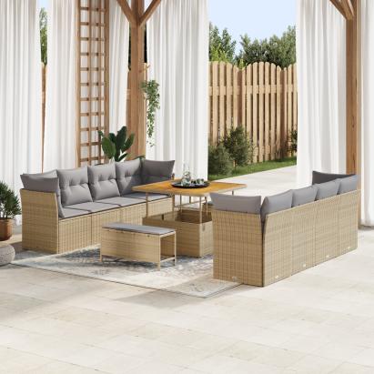 Set de canapea pentru grădină  cu perne bej, Set de dining pentru grădină  cu 3 piese GartenMobel Dekor
