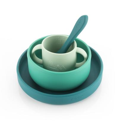 Set 4 piese vesela din silicon pentru mancarea copiilor (farfurie, castron, canuta, lingurita), fara BPA, lavabile in masina de spalat vase, de la 6 luni, verde, Reer 25113 Children SafetyCare
