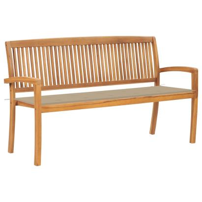 Bancă de grădină stivuibilă cu pernă, 159 cm, lemn masiv de tec GartenMobel Dekor