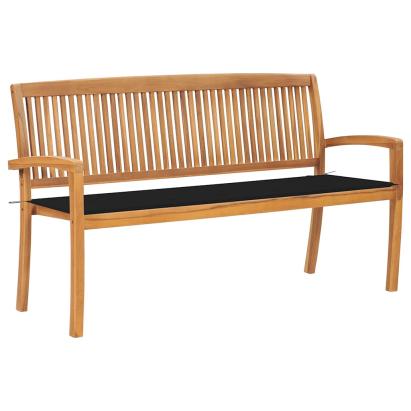 Bancă de grădină stivuibilă cu pernă, 159 cm, lemn masiv de tec GartenMobel Dekor