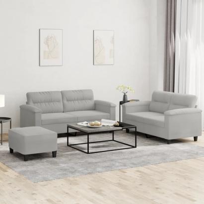 Set de canapele cu perne, 3 piese, gri deschis, microfibră GartenMobel Dekor