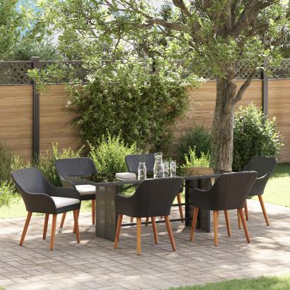 Set de dining pentru grădină 7 piese Negru Ratan Poli GartenMobel Dekor