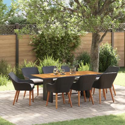 Set de mese pentru grădină 9 piese Ratan Poly Negru GartenMobel Dekor