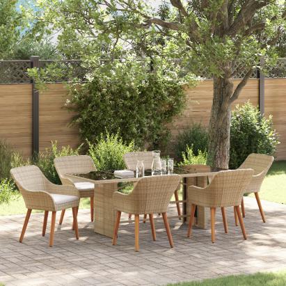 Set de dining pentru grădină de 7 piese Bej din ratan sintetic GartenMobel Dekor