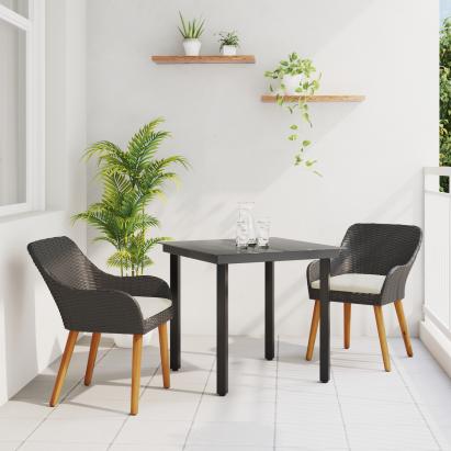 Set de Dining pentru Grădină 3 Piese Negru din Poliratan GartenMobel Dekor