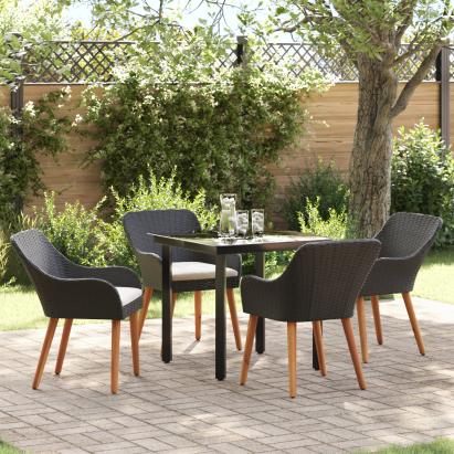Set mese grădină 5 piese Negru Ratan Poly GartenMobel Dekor