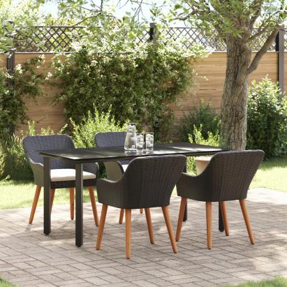 Set de dining de 5 piese Negru Poliratan GartenMobel Dekor