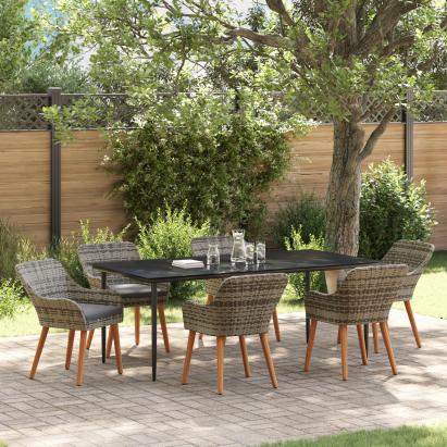 Set Dining Grădină 7 Piese Gri din Ratan Poliester GartenMobel Dekor