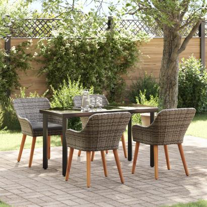Set de dining pentru grădină cu 5 piese, gri, din ratan poliesteric GartenMobel Dekor