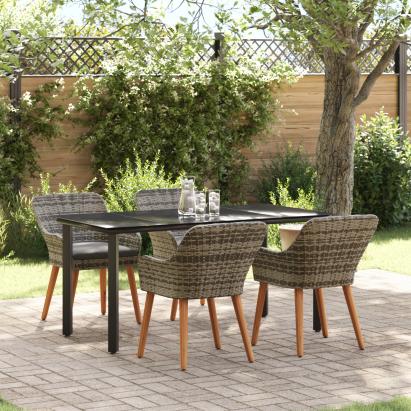 Set de Dining pentru Grădină cu 5 Piese Ratan Gri GartenMobel Dekor