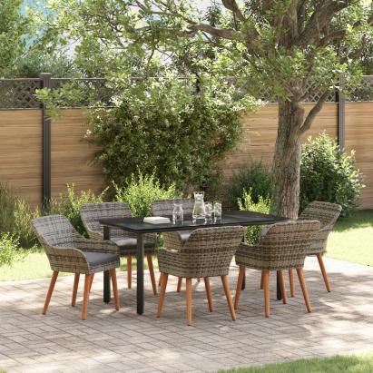 Set mese grădină cu 7 piese gri din ratan poliester GartenMobel Dekor
