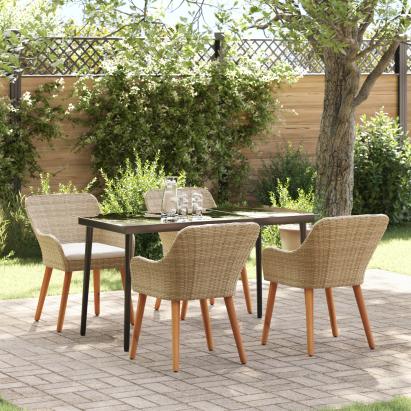 Set de dining pentru grădină 5 piese Bej din Ratan Poly GartenMobel Dekor