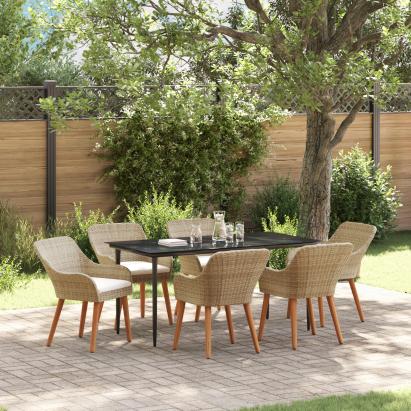 Set de dining pentru grădină 7 piese Bej Ratan Poly GartenMobel Dekor