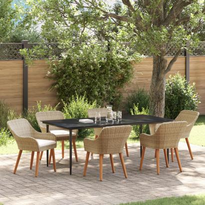 Set de dining pentru grădină 7 piese Bej din Ratan GartenMobel Dekor