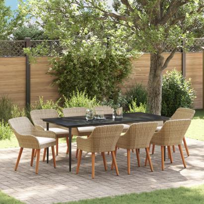 Set Dining Grădină 9 Piese Bej din Ratan Poly GartenMobel Dekor