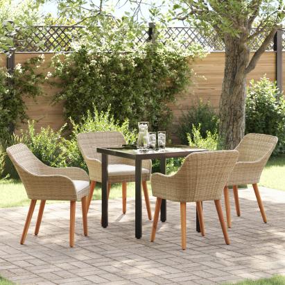 Set de dining pentru grădină cu 5 piese Bej din Ratan Poliester GartenMobel Dekor