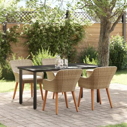 Set de dining pentru grădină 5 piese Bej Ratan Poliat GartenMobel Dekor