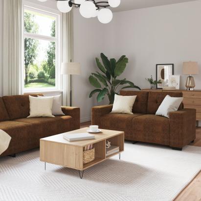 Set canapea, 2 piese, perne maro, piele ecologică GartenMobel Dekor