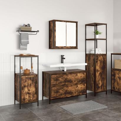 Set mobilier baie, 3 piese, stejar fumuriu, lemn prelucrat GartenMobel Dekor