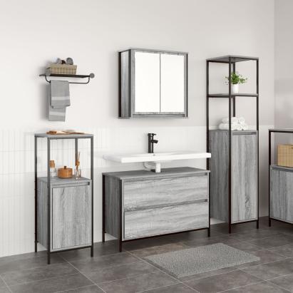 Set mobilier baie, 3 piese, gri sonoma, lemn prelucrat GartenMobel Dekor