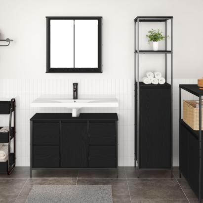 Set de mobilier pentru baie 2 piese  din lemn ingineresc, stejar negru GartenMobel Dekor