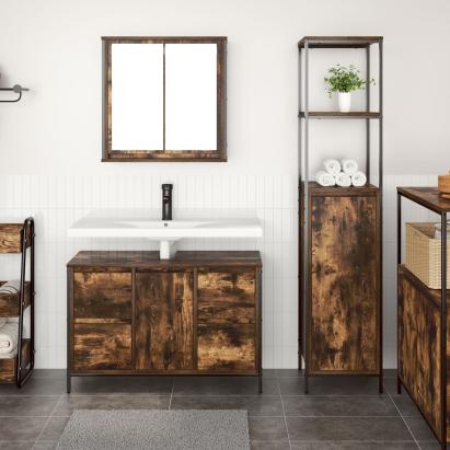 Set de baie din 2 piese, stejar fumuriu, lemn compozit GartenMobel Dekor