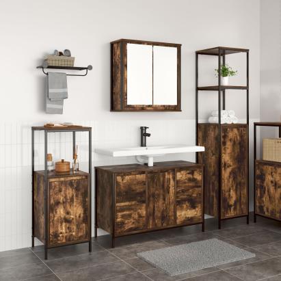 Set Mobilier Baie din Lemn Ingineresc Stejar Fumuriu - 3 Piese GartenMobel Dekor